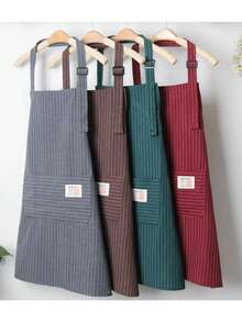 1pc Linen Chef Apron, Striped Pattern, Adjustable Shoulder Straps, Fashionable Double Pockets, Kitchen Essential, Stain-Resistant And Easy To Clean, Suitable For Kitchen Cleaning, Seafood Cooking, Outdoor BBQ, Camping And Picnic - Multicolor - View 2