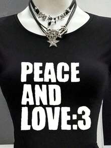 Retro Punk Style Lettered Short-Sleeved T-Shirt, Y2K Gothic Style Top, Street Hip-Hop Top, 90s Women's Fashion Emo Shirt Goth Shirt - 黑色4 - 查看 6