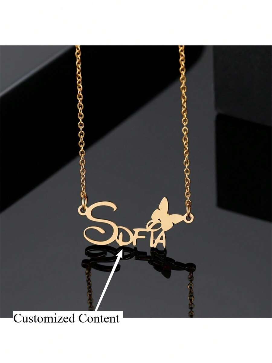Customized Fashionable Cute Name Butterfly Pendant Necklace - Suitable For Daily Life And Holidays - Multicolor - View 1