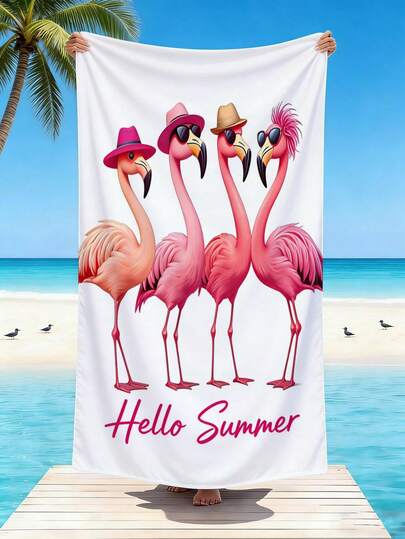 1 chiếc khăn tắm biển siêu mềm in hình chim hồng hạc Hello Summer, có nhiều kích cỡ khác nhau, nhẹ, thích hợp cho bơi lội, cắm trại, thể thao, bãi biển hoặc phòng tập gym.