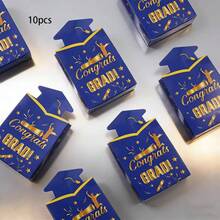 10pcs/Pack Graduation Party Favor Gift Candy Cookie Box, 3D Boxes With Doctorate & Bachelor Hats - View 14