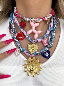 1pc Bohemian Style Ocean Inspired Y2K Creative Fashion: Elegant, Exquisite, Sweet, Charming Luxury Sunshine/Heart/Lip/Strawberry/Balloon Dog/Rainbow Pendant Scarf Printed Fabric Necklace, Suitable For Women, Sisters, Couples, Prom Or Graduation Gifts; Suitable For Daily Wear, Dates, Parties, Weddings, Holidays And Summer Beach Vacations; Affordable Price - Color - View 13