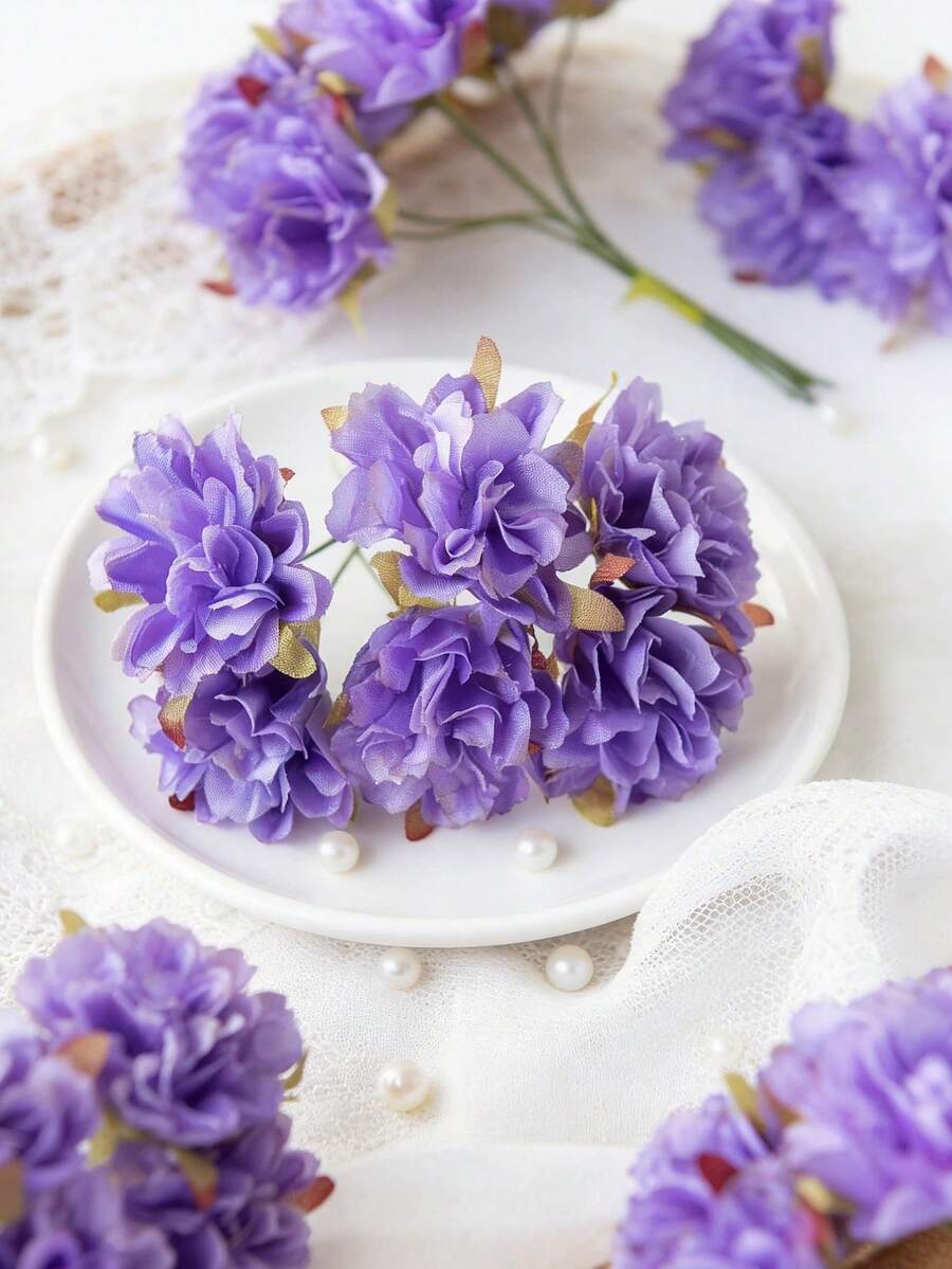 1支仿真花，迷你假康乃馨和玫瑰，逼真装饰花，适用于春秋季、情人节、新娘捧花、婚礼花瓶、家居装饰、母亲节、父亲节、节日生日派对、户外花园 - 淡紫色 - 查看 1