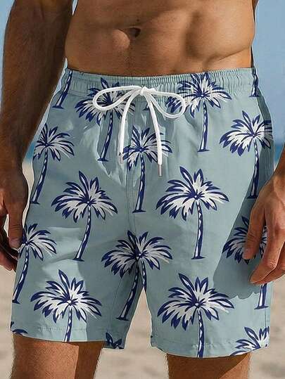 Quần short nam màu đỏ tía in hoa, quần short cạp chun kiểu dáng thường ngày, quần short đi biển.