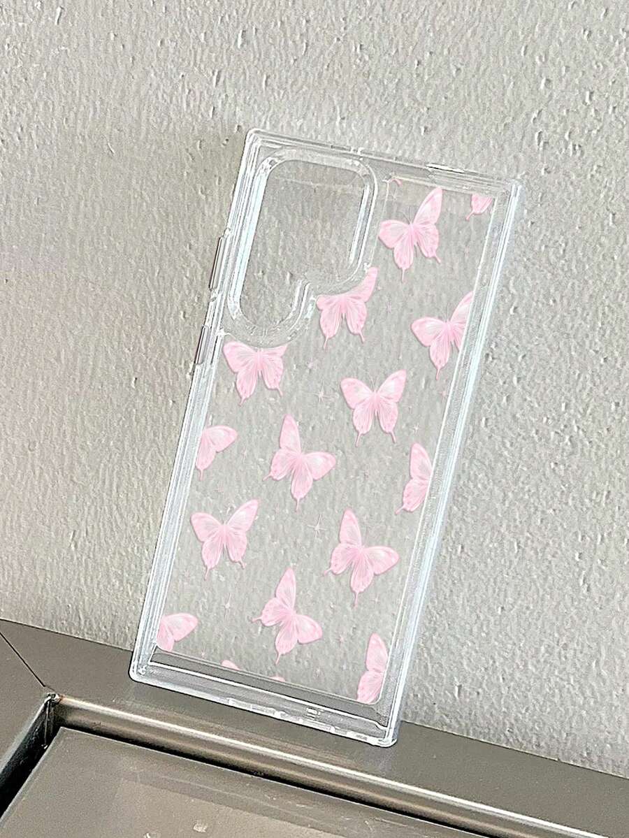 1个时尚粉色蝴蝶图案手机壳 | 透明软TPU保护套，防摔防刮 - 兼容三星Galaxy A04e/12/A13/A14/A34/A50/A52/A53/A54/S21/S22/S23/S24/S25/S25 Ultra等型号，复古风格，自用或送礼皆宜 - 彩色 - 查看 1
