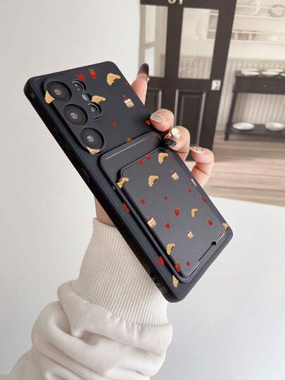 1个黑色TPU可爱卡通图案全包覆式防震手机壳和1个黑色卡通图案粘性卡套，二合一时尚多功能创意手机壳，适合作为生日/节日/周年纪念礼物送给女友/男友、闺蜜、配偶、伴侣、家人、同事、学生、老师，兼容/安卓手机。