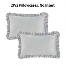 2pcs Ruffled Pillow Covers, Soft Velvet Decorative Cushion Covers, Solid Color Sofa Throw Pillow Cases, Suitable For Living Room, Bedroom, Home Decor (Inserts Not Included) - Light Grey - View 17