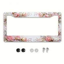 1 Piece Of Metal License Plate Frame, Adorned With A Charming Crystal Rose Pattern, Suitable For North American And Most International Car Models. Includes Mounting Screws To Ensure A Secure Fit. Stylish Appearance, UV-Resistant And Anti-Corrosion, Easy To Install -- Size 12x6inch ,Car Must Haves,Car Decor,Car Cover,Car Accessories>Essentials,Car Picks,Gifts - 樣式1 - 查看 1