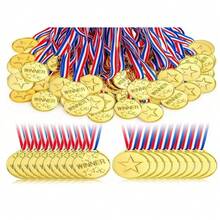 Gold Plastic WINNER Medals For Adult Competitions, Red Blue White Striped Lanyard Design, Sports Games Ball Games Team Building Party Event Prizes, Party Basket Filler Decoration, Multi-Specification 10/20/30pcs Event Commemorative Gift Pack - Multicolor - View 4