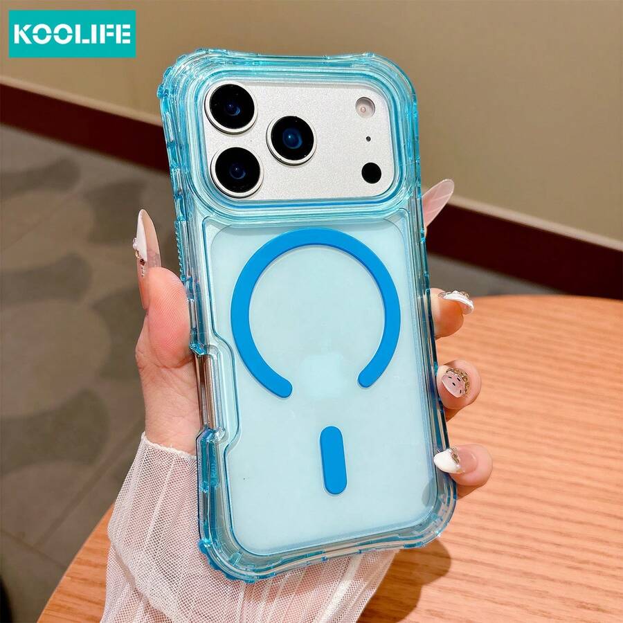 Koolife 1件裝透明藍色 3合1 硬殼手機殼，磨砂親膚觸感磁吸四角防摔超薄保護殼，適用 18 Pro/18 Pro Max/13 14 15 16 17 Pro Max Plus，清新簡約日常風格