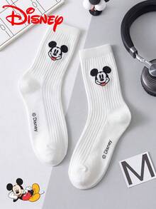 1 Pasang Kaos Kaki Pria Motif Disney Asli, Garis-garis Putih, Panjang Setengah Betis, Desain Kartun Lucu, Kaos Kaki Modis Cocok untuk Dipakai di Musim Panas - Putih - View 6