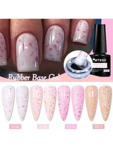 4pcs Set Glitter Rubber Base Coat Nail Polish, 7ml Pink Gold Glitter Rubber Base Coat Nail Polish, Self-Leveling UV Gel Nail Polish Rubber Base Coat, Removable UV/LED Gel Nail Polish Nail Art Set, DIY Home Salon Gift For Women - 彩色 - 查看 12