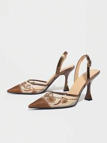Giày sandal nữ thanh lịch, gót thấp, sandal nữ phối đồ mùa hè, sandal cao gót nhọn mũi ren thêu ren mới mùa hè, gót cao trong suốt, quai hậu điều chỉnh được, giày bít mũi lưới thêu hoa, gót thấp nhọn, phong cách sang trọng, gót cao màu nâu thoáng khí, sandal hở gót, thích hợp cho đi làm, tụ họp, hẹn hò, dự tiệc, kỳ nghỉ, phối cùng váy. - màu nâu - Xem 7