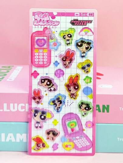 透明方形贴纸 3D 装饰笔记本、手机等贴纸簿，可爱吊坠球贴纸，小猫、海豹、糖果吊坠贴纸，贴纸簿