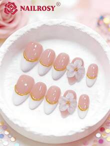 nailrosy 10pcs Pink Bow French Manicure Nail Stickers | Reusable Fake Nails | Elegant Minimalist Handmade Acrylic Nail Kit | Wedding Nails | Cute Nails | Gift For Her | Essential Nails | Daily Nails | Rhinestones - Multicolor - View 2