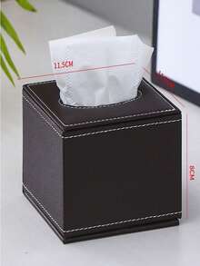 Black PU Leather Square Tissue Box, Kitchen/Bathroom Napkin Dispenser - Black - View 11