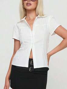 Women's Y2K Elegant Commuter Stretch Button Up Shirt Solid V-Neck Tops, Suitable For Daily Outings, Commuting, Dates, Music Festivals Crease Resistance, Dress Up With Blazer Jacket For Casual Business Office Lady White Summer - 白色 - 查看 8