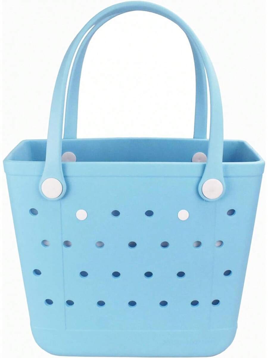 Medium Beach Bag, Waterproof Rubber Beach Bag, Washable Open Tote Bag Durable Tote Travel Bags Outdoor Sport - Lake Blue - 查看 1