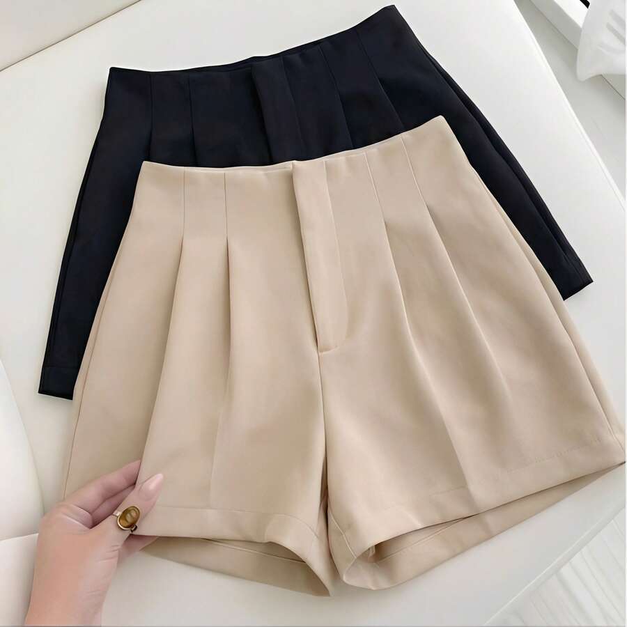 Set Of 2 Women's Tailored Shorts, High Waist, Elegant, Casual, Comfortable - 米色和黑色 - 查看 1