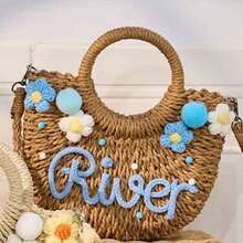 1pc Personalized Spring/Summer Fashion Straw Woven Bag, Handheld/Shoulder/Crossbody, Floral, Perfect For Party/Wedding/Bridesmaid Outfit, Gift For Her - Multicolor - View 19