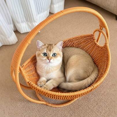 Cuna de mimbre trenzado para gatos, hamaca colgante para gatos, percha para gatos, adecuada para gatos y gatitos de interior, cojín no incluido, elevada del suelo e impermeable, apta para todas las estaciones