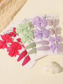 8pcs/Set Bowknot Satin Ribbon + Knitted Fabric Non-Clip Sweet Girl Hair Clips Set, Suitable For Daily Wear / Photo Shoot - Mixed color - View 2