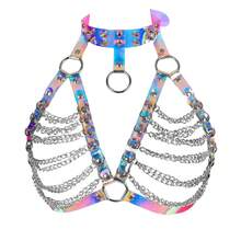 1 bộ dây đeo toàn thân bằng da PU, kiểu dáng thời trang punk boho, áo croptop an toàn, dây đai ngực khoét rỗng có thể điều chỉnh, áo ren buộc dây bằng da PU lấp lánh, phù hợp cho mọi mùa. - Nhiều màu - Xem 5