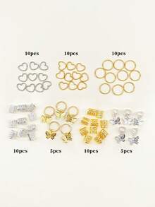 60个金银蝴蝶心形发夹，梦幻发饰，适合编发，心形发夹，金属编发圈，适合女性和女孩 - 彩色 - 查看 2