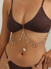 1pc Women's Fashion Sexy Shell Pendant Bikini Chain, Versatile Shiny Body Chain Suitable For Beach & Holiday Wear - Seashell Style - View 6