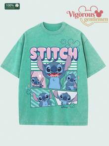 Unisex Short Sleeve T-Shirt, Disney Stitch Four-Panel Comic Print Short Sleeve, Summer Travel Short Sleeve - Mint Green - View 2