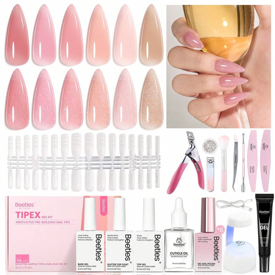 Beetles 192PCS Medium Stiletto Nail Tips Kit | 6 Colors Gel Polish | Tipex Lite Pre-Built Apex | All-In-One DIY Manicure Set With Nail Glue - 192 PCS Medium Stiletto - View 1