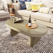 Oval Coffee Table In Mid-Century Modern Style With Grooves, Rustic Wooden Table, Versatile Side Table For Living Room, Office And Lounge Area - Natural - View 7