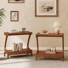Solid Wood End Table With 2-Tier Storage, Natural Wood Paint Finish Side Table For Living Room, Sofa Side, Or Bedroom, Easy Assembly, Brown - 棕色 - 查看 10
