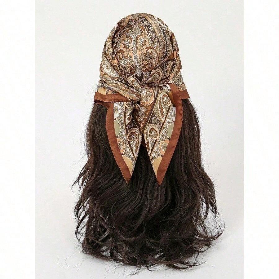 1pc Women Scarf Simple Printed 70cm Square Scarf, New Stylish Bandana For Women, Versatile Waist Tie, Hair Accessory Witch Silk Scarves - 卡其色 - 查看 1