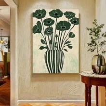 Con marco 1 pieza de Arte Moderno Minimalista con Amapolas Verdes en Jarrón - Pintura Abstracta Vertical sobre Lienzo Enmarcado para Sala, Dormitorio u Oficina: Flores Frondosas y Rayadas al Estilo Beige-Verde. Ideal como Regalo por Inauguración del Hogar, el Día de la Madre o Semana Santa. ¡Fácil Instalación! Decoración Interior Perfecta también para Cocinas, Residencias Universitarias, Salones Comedores e Incluso Baños - Enmarcado - Ver 3