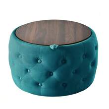 Luxurious Set Of 2 Stackable Velvet Stools, 4-In-1 Function, Round Stool With Wooden Shelf And Storage Space, No Assembly Required, Beige Color (58cm X 58cm X 38cm). - Blue - View 7