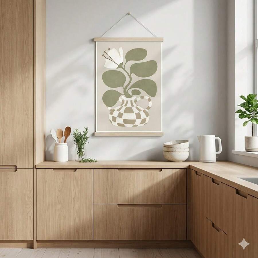 1幅波西米亚风格子花瓶花卉墙画，简约植物印花帆布画，波西米亚绿色海报，中性美学，适用于卧室、客厅、办公室装饰，送给她的礼物，可选择无框或有框。 - 圖案 - 查看 1