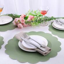 Paper Placemats 13.5 Inch Disposable Scalloped Easter Placemat Round Table Place Mats Round Table Place Mats For Birthday Wedding Bridal Shower  Shower Banquet Tea Party - Sage Green - 查看 5