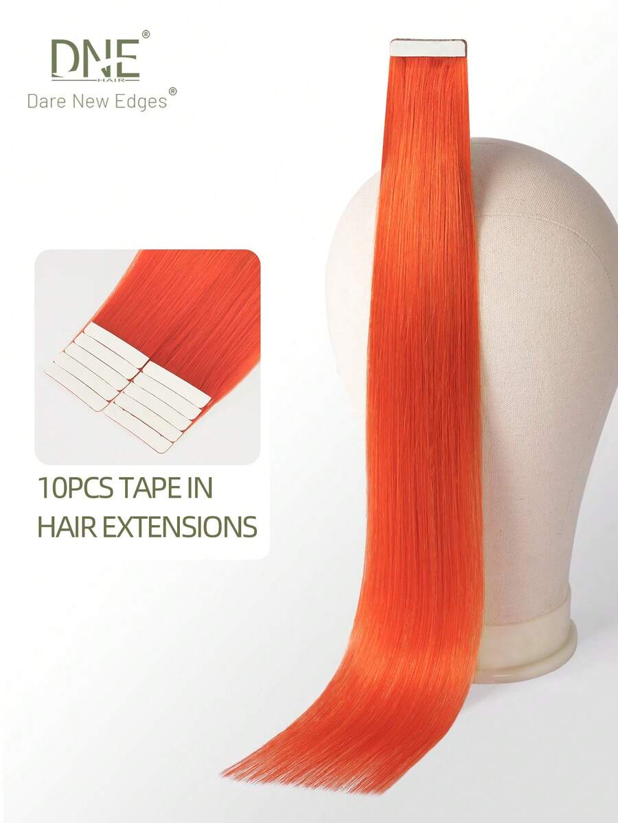DNE HAIR 10片装 100%真人发接发片 橙色 25克 18英寸 丝滑无缝 隐形挑染 彩色发片 彩虹接发 高品质 浓密发尾 健康耐用 真人发接发片 隐形胶带式接发 女士/女孩适用 - SORANGE - 查看 1
