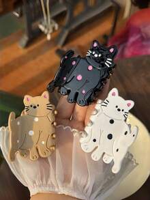 1pc Cute Cartoon Acrylic Cat Hair Claw Clip, Versatile Girly Style, Suitable For Daily Use And Washing Face - Multicolor - View 2