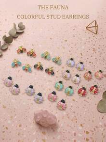 6 Pairs Random Assorted Earrings Set, Including Bee, Ladybug Designs, Stainless Steel Jewelry Waterproof & Fade Resistant, Suitable For Beach Vacation, Swimwear Accessories, Beach Getaway, Attractive Outfits, Wedding Dress Accessories - Multifunctional Jewelry For Swimming, Bathing, Workout, Great For Daily Wear, Parties, Valentine's Day, Mother's Day, Easter Gifts - Multicolor - View 5