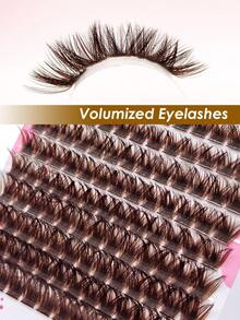 Rikuaild 130pcs 150D Brown Lash Clusters, D-Curl Fluffy Reusable Thick False Eyelashes, Soft For DIY Home Salon Daily Party Makeup - D - Xem 5