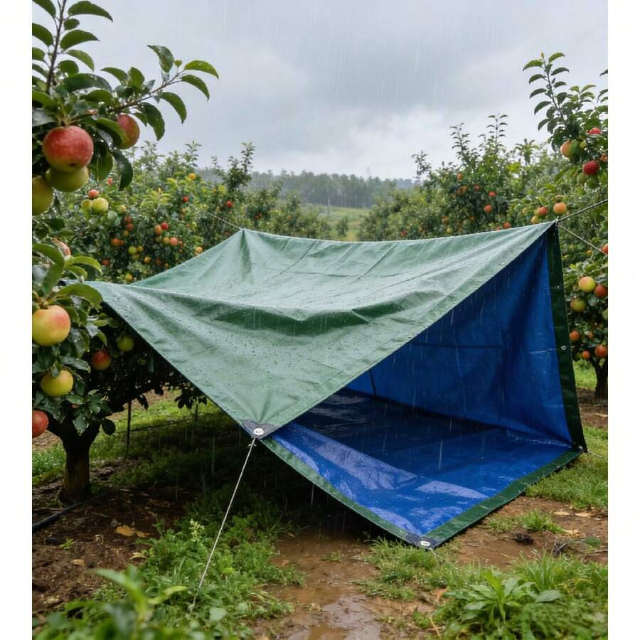 1 Piece Of Two-Color PE Tarpaulin, Available In Multiple Sizes. It Features Eyelets For Flexible Shaping, Is Foldable To Save Space, And Is Made Of Rainproof And Sunshade Material. Ideal For Outdoor Camping, It Can Also Be Used To Cover Items At Home. - Dark Green - View 1