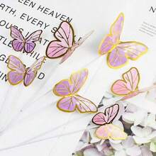 10 piezas Decoraciones de mariposas de alambre 3D de hadas para pastel de cumpleaños, mesa de postres, material de papel - decoraciones de mariposas - Ver 3