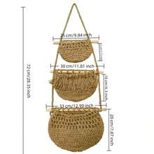 Túi treo đựng trái cây mới, làm bằng dây gai đan thủ công, giỏ đựng rau củ nhà bếp, treo tường, phong cách Bohemian. - màu nâu - Xem 4
