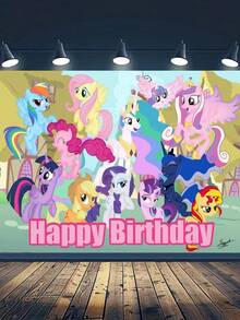 My Little Pony Birthday Background Cloth For Outdoor Party Decoration, Photo Backdrop, Wall Decoration For Birthday, 75*95CM Hanging Cloth, Photo Background Banner, Party Atmosphere Decoration Photo, Decorative Props, Outdoor Camping Photo - Multicolor - View 13