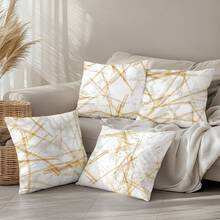 4pcs Minimalist Abstract Geometric Platinum Line Decorative Pillow Case Set, Single-Sided Printed Peach Velvet Polyester, 45*45CM/18*18inch Cushion Cover Suitable For Room Decor, Modern Minimalist Sofa Living Room Decor, Gift, Party Decoration - Multicolor - View 8