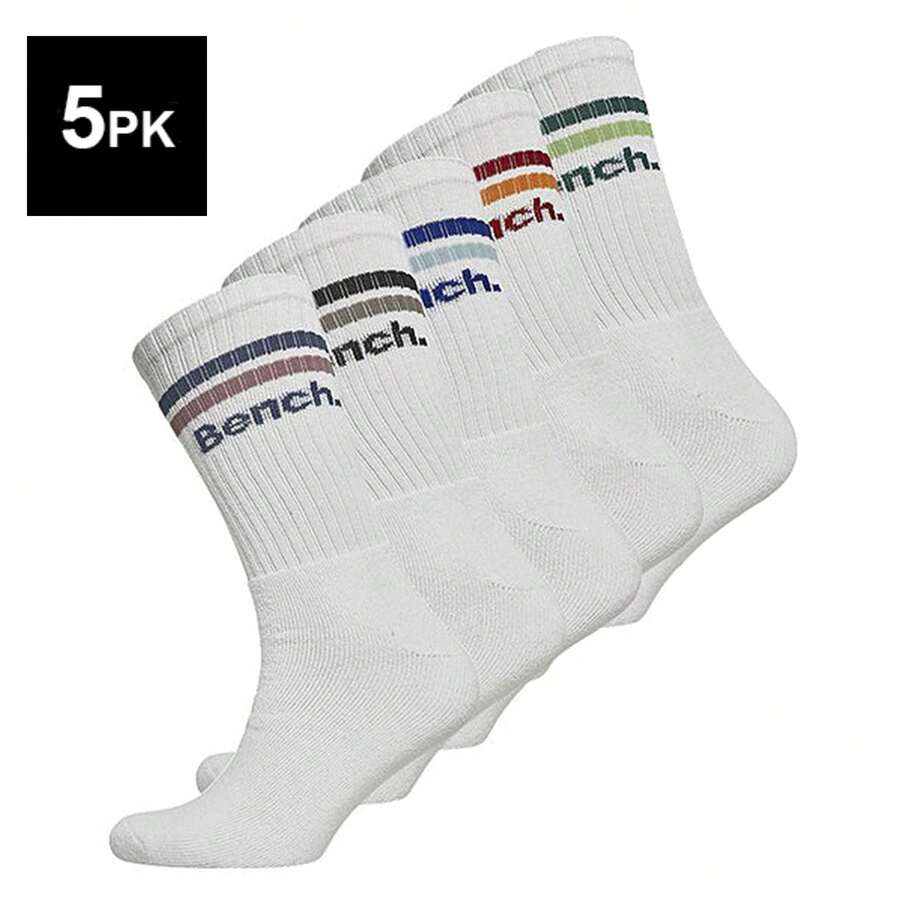 Bench - 5 Pairs Mens Crew Cotton Socks - Breathable Sport Athletic Socks - White - View 1