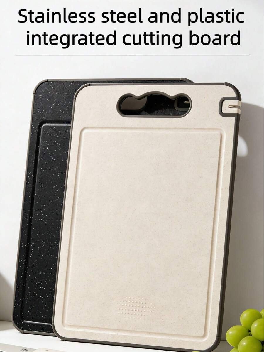 6-In-1 Multifunctional Cutting Boards: Plastic Cutting Board, Stainless Steel Cutting Board, Kitchen Cutting Board, Cutting Board With Sharpener, Non-Slip Kitchenware, Camping Gear, Cutting Tray, Suitable For Meat, Vegetables And Fruits, Washable Plastic Kitchen Cutting Board - Black - View 1