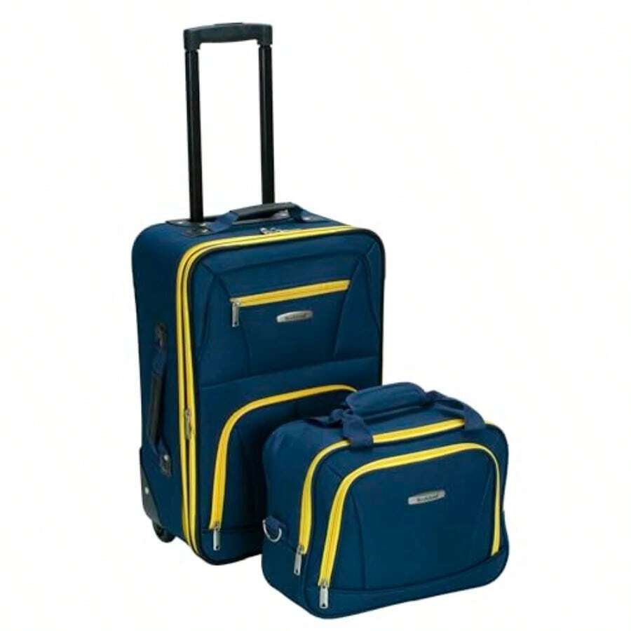 Rockland Fashion Softside - Juego de equipaje vertical - Azul marino/flor y brillo - Ver 1